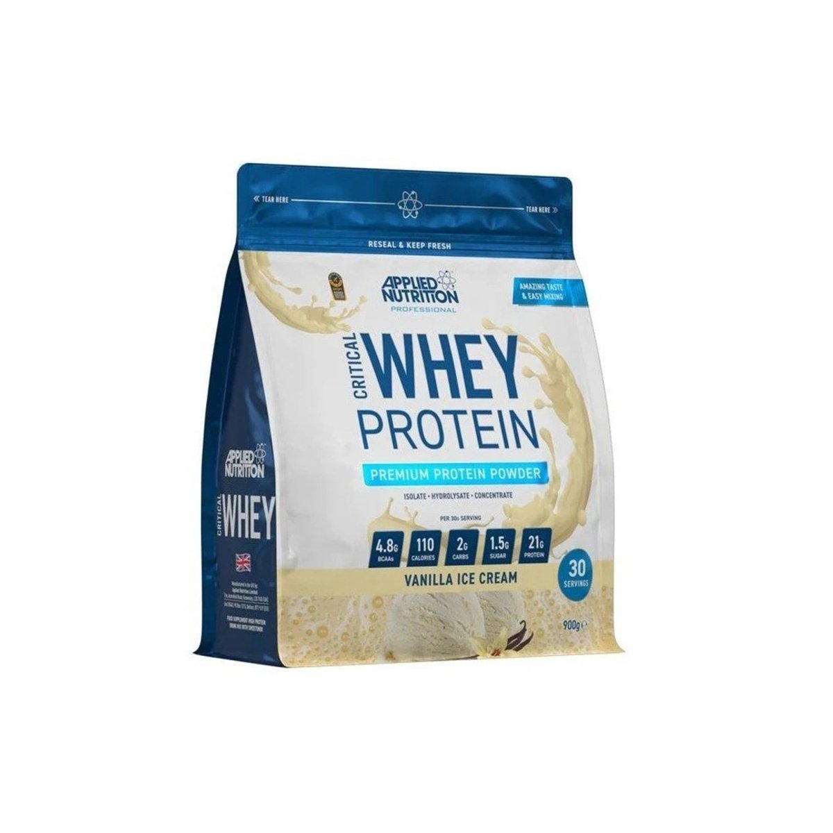 Applied Nutrition Critical Whey Vanilla Ice Cream 900g –Muscle Building Protein BCAAs & Glutamine Support - endnutrition.com