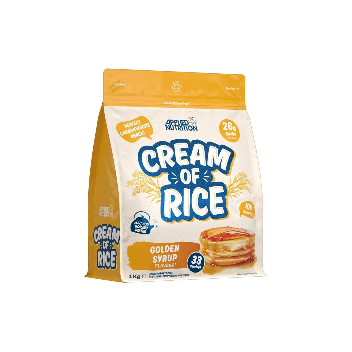 Applied Nutrition Cream of Rice Golden Syrup - 1kg| Gluten‑Free Carbs & Energy for Breakfast & Snacks - endnutrition.com