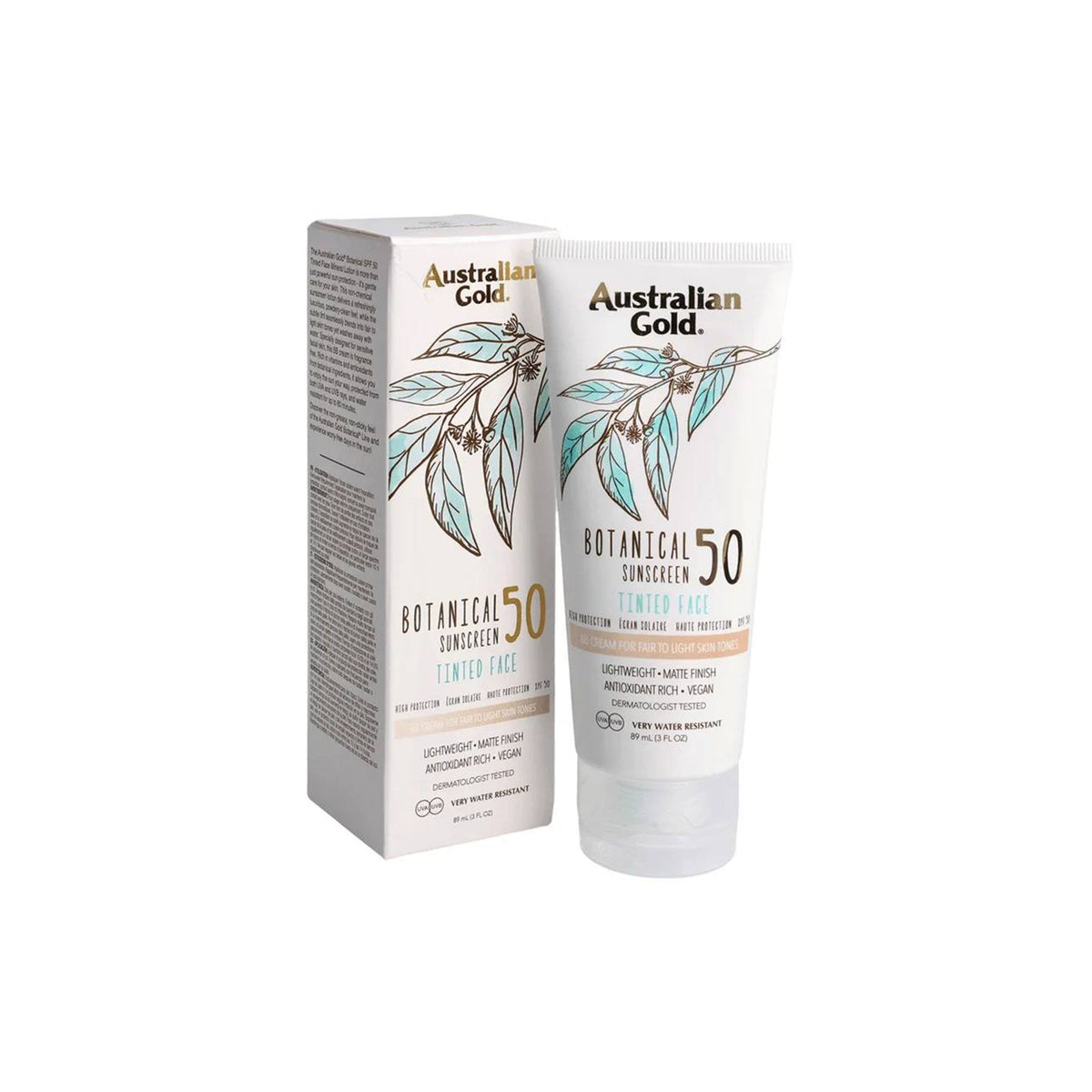 Australian Gold Botanical SPF 50 Tinted Sunscreen for Face | Fair to Light Skin Tone Faces, 3 fl oz 89ML - END General Trading
