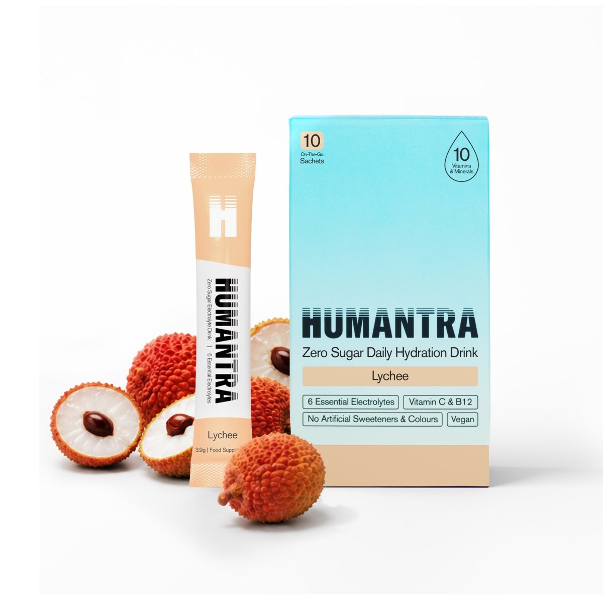 Humantra Electrolyte Powder – Lychee (20 Sachets) | 6-Electrolyte Hydration | Plant-Based, Vegan, Sugar Free & Gluten Free - endnutrition.com