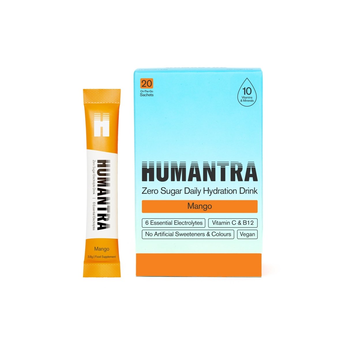 Humantra Electrolyte Powder Mango | 6 Electrolytes Hydration | Plant-Based, Vegan, Sugar Free & Gluten Free