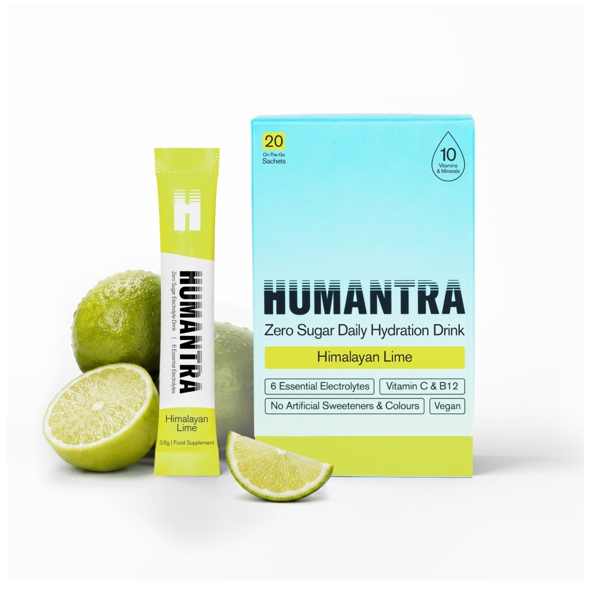 Humantra Electrolyte Powder – Himalayan Lime (20 Sachets) | 6-Electrolyte Hydration | Plant-Based, Vegan, Sugar Free & Gluten Free - endnutrition.com