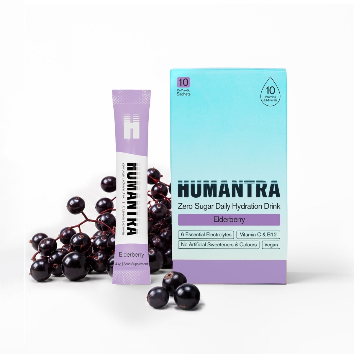 Humantra Electrolyte Powder – Elderberry (20 Sachets) | 6-Electrolyte Hydration | Plant-Based, Vegan, Sugar Free & Gluten Free - endnutrition.com