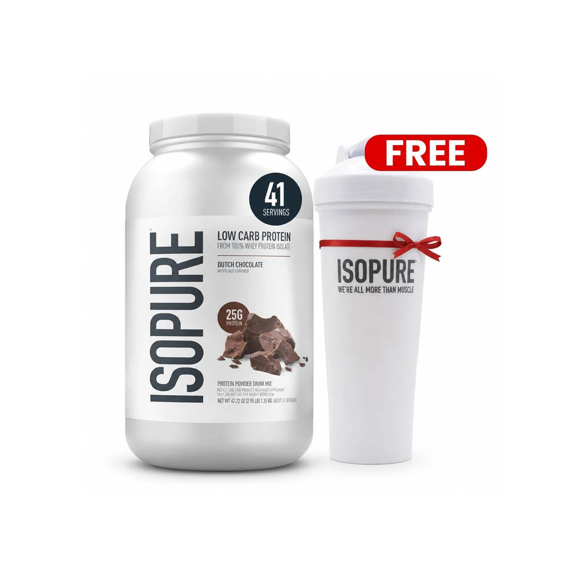 Isopure Low Carb Whey Protein Isolate Powder– Dutch Chocolate, 3 lbs + FREE Shaker bottle - endnutrition.com
