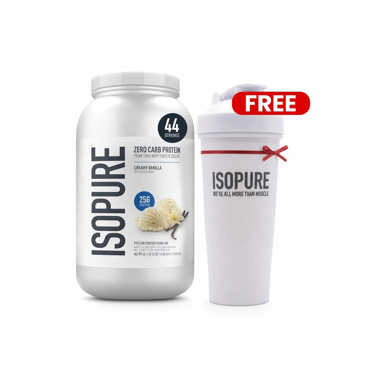Isopure Zero Carb Whey Protein Isolate Powder – Creamy Vanilla, 3 lbs + FREE Shaker bottle - endnutrition.com