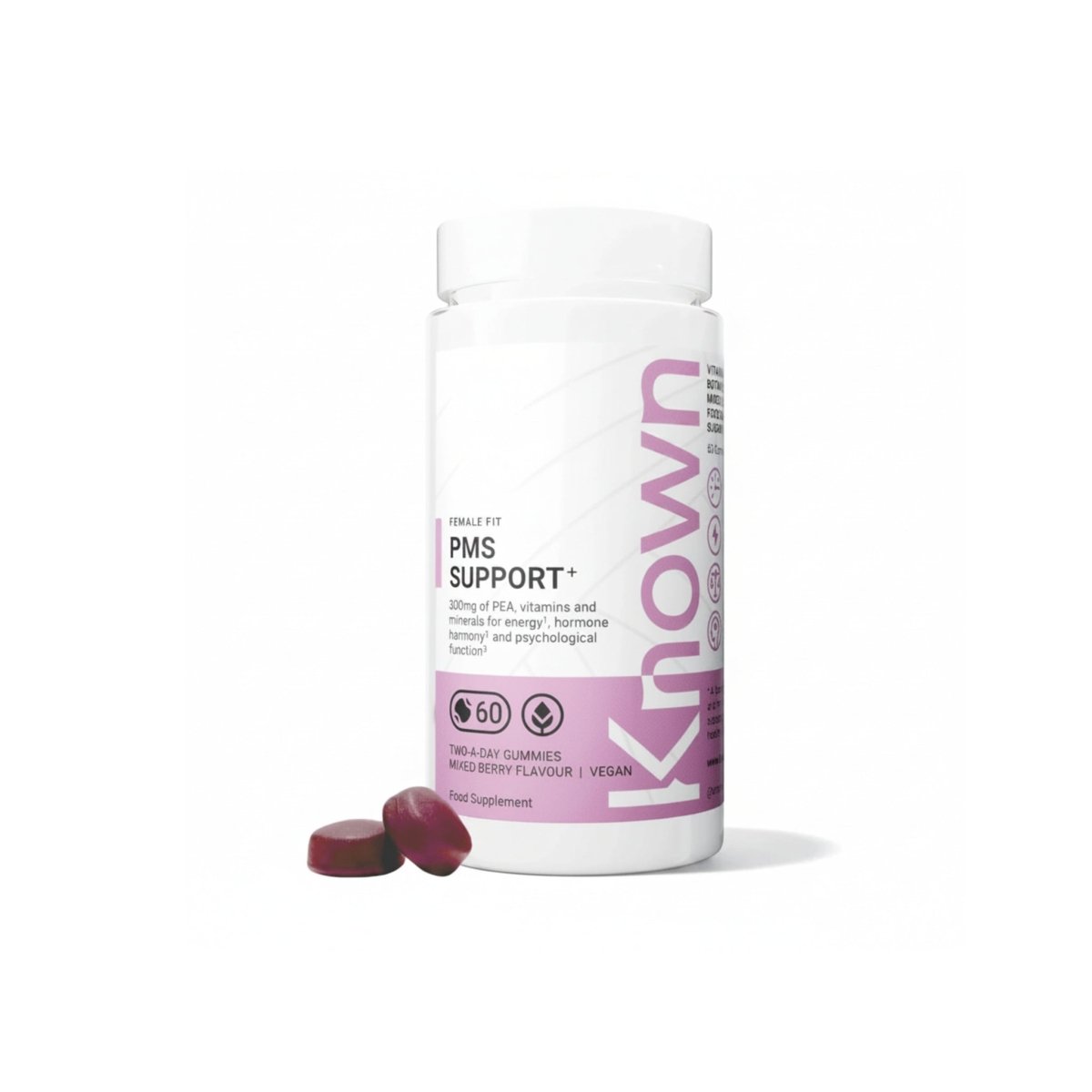 Known PMS Support Gummies – Mixed Berry Flavour, Vegan Supplement with 300 mg Pea, Iron & Vitamin B6 – Hormonal Balance, Cognitive Function & Energy - endnutrition.com