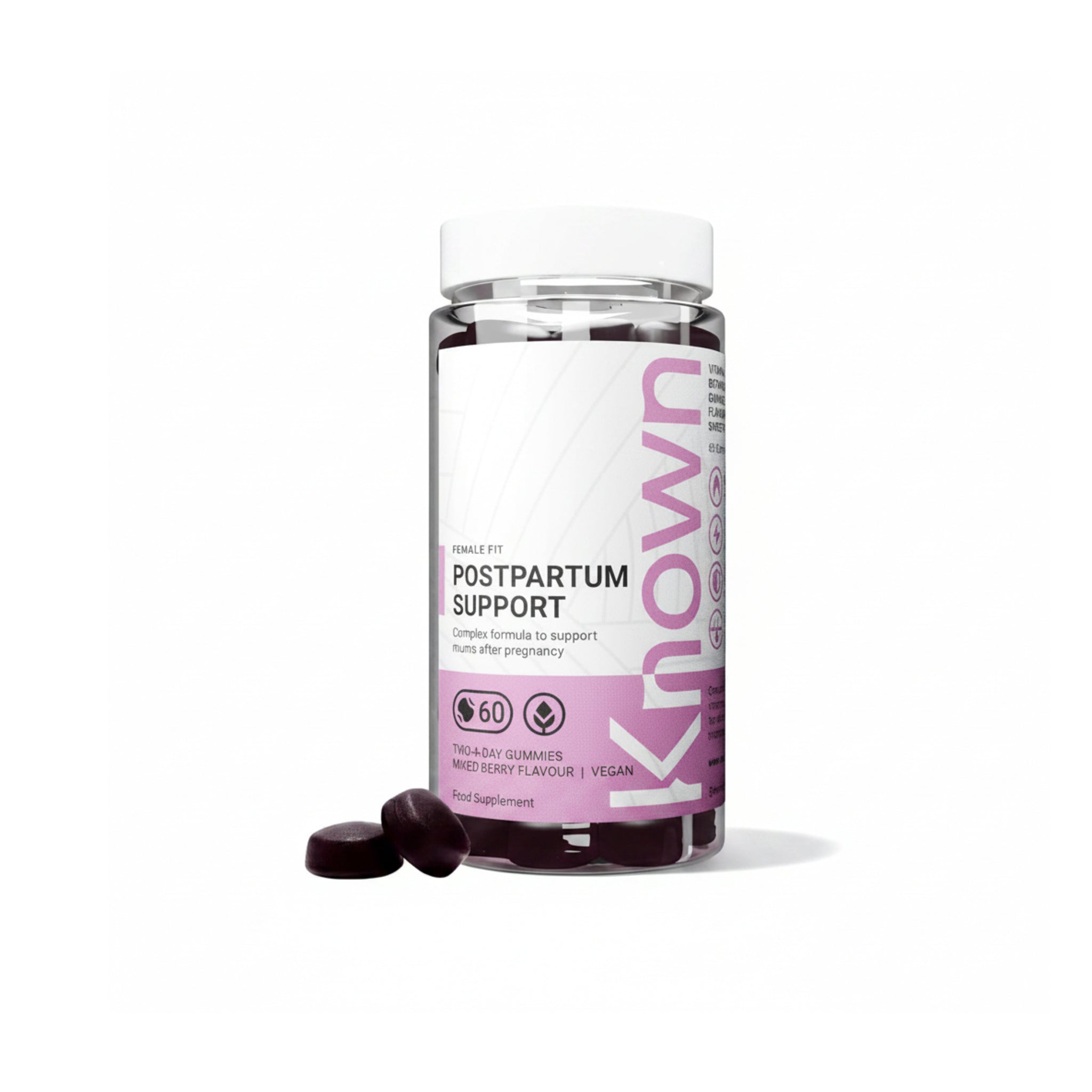 Known Postpartum Support Gummies – Mixed Berry Flavour, Vegan Multivitamin with Iron, Biotin, Choline & Vitamins for Recovery & Energy – 1 Month Supply - END Nutrition