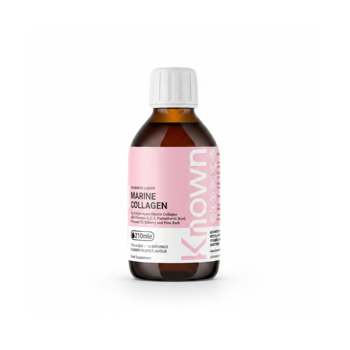 Known Advanced Hydrolysed Marine Collagen Liquid – 5000 mg Collagen, Vitamin A & C – Skin, Hair & Nail Support – Summer Fruits Flavour – 210 ml Bottle, 3rd Party Tested - endnutrition.com