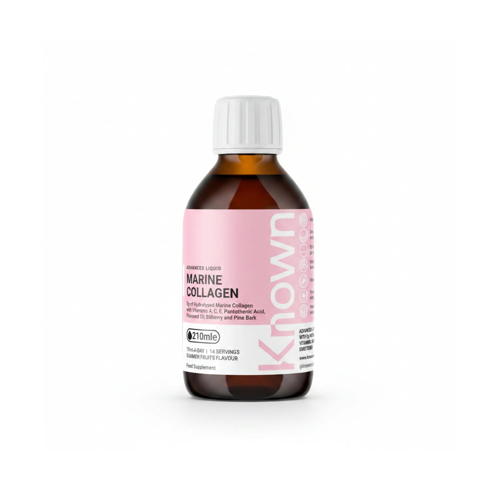 Known Advanced Hydrolysed Marine Collagen Liquid – 5000 mg Collagen, Vitamin A & C – Skin, Hair & Nail Support – Summer Fruits Flavour – 210 ml Bottle, 3rd Party Tested - END Nutrition