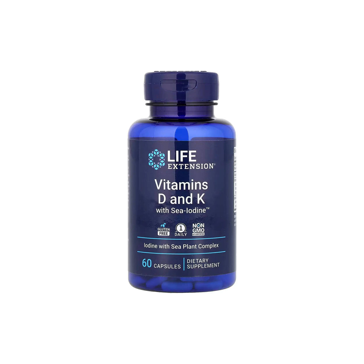 Life Extension Vitamins D and K with Sea-Iodine™ - 60 Capsules - Daily Nutritional Support - endnutrition.com