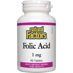 Natural Factors Folic Acid – 1 mg – 90 Tablets – Prenatal Support, Heart Health & Energy Metabolism