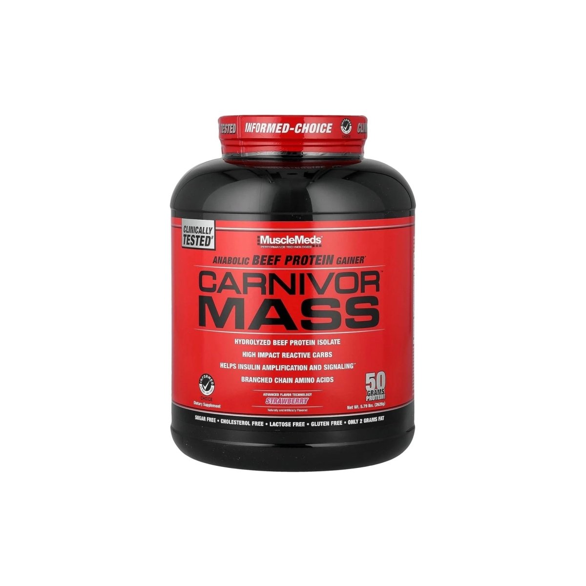 MuscleMeds Carnivor Mass Anabolic Beef Protein Gainer – Strawberry 6 lbs - endnutrition.com
