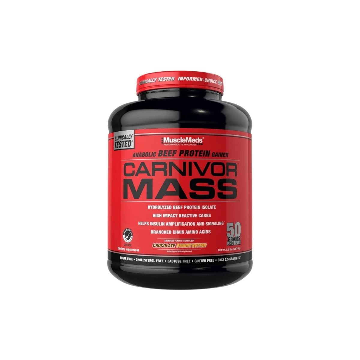 MuscleMeds Carnivor Mass Gainer 6lb Chocolate Peanut Butter – Beef Protein Mass Gainer, 50g Protein, 125g Carbs & Creatine, Fast Absorption - endnutrition.com