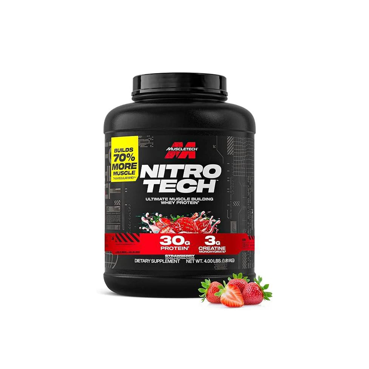 MuscleTech Nitro-Tech Whey Strawberry 4lb – 30g Protein & 3g Creatine for Muscle Growth & Strength - endnutrition.com