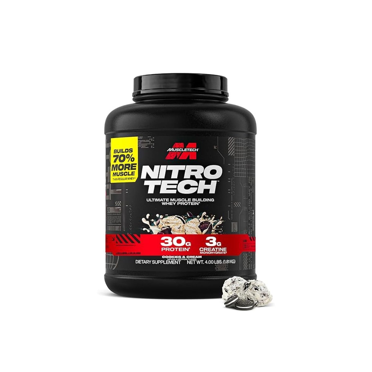 MuscleTech Nitro-Tech Whey Protein Isolate with Creatine - Cookies & Cream,4 lb, 30g Protein, 3g Creatine - endnutrition.com