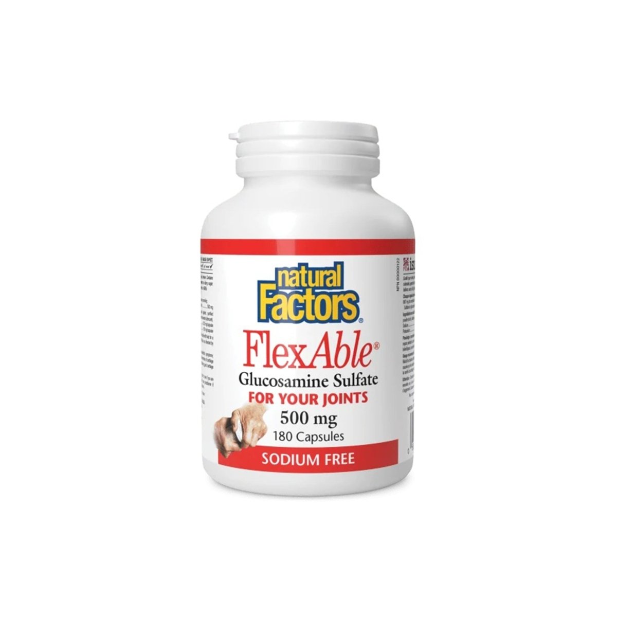 Natural Factors FlexAble Glucosamine Sulfate 500mg – Sodium-Free – 180 Capsules – Contains Shellfish - endnutrition.com