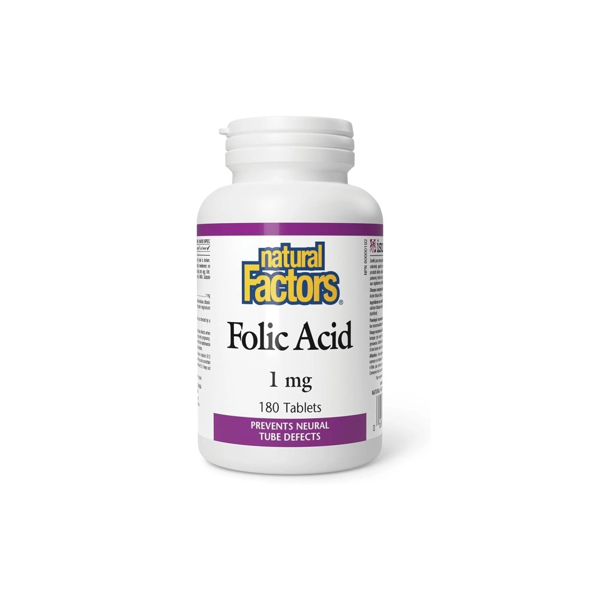 Natural Factors Folic Acid – 1 mg – 180 Tablets – Prenatal Support, Heart Health & Energy Metabolism - endnutrition.com