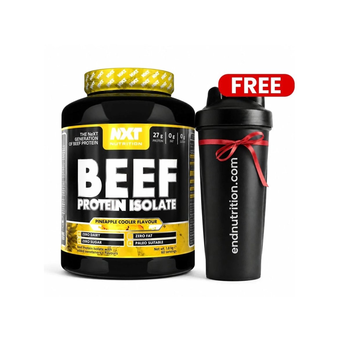NXT Nutrition Beef Protein Isolate – Pineapple Blast – 1.8 kg – Dairy‑Free High Protein Powder + FREE Shaker bottle - endnutrition.com