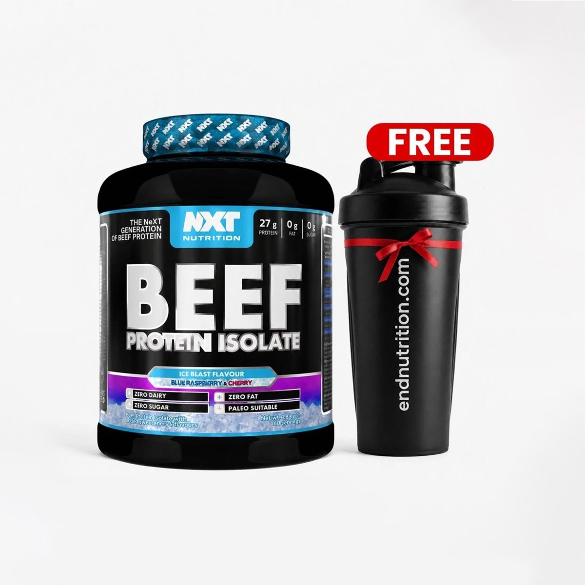 NXT Nutrition Beef Protein Isolate – Ice Blast – 1.8 kg – Dairy‑Free High Protein Powder + FREE Shaker bottle - endnutrition.com