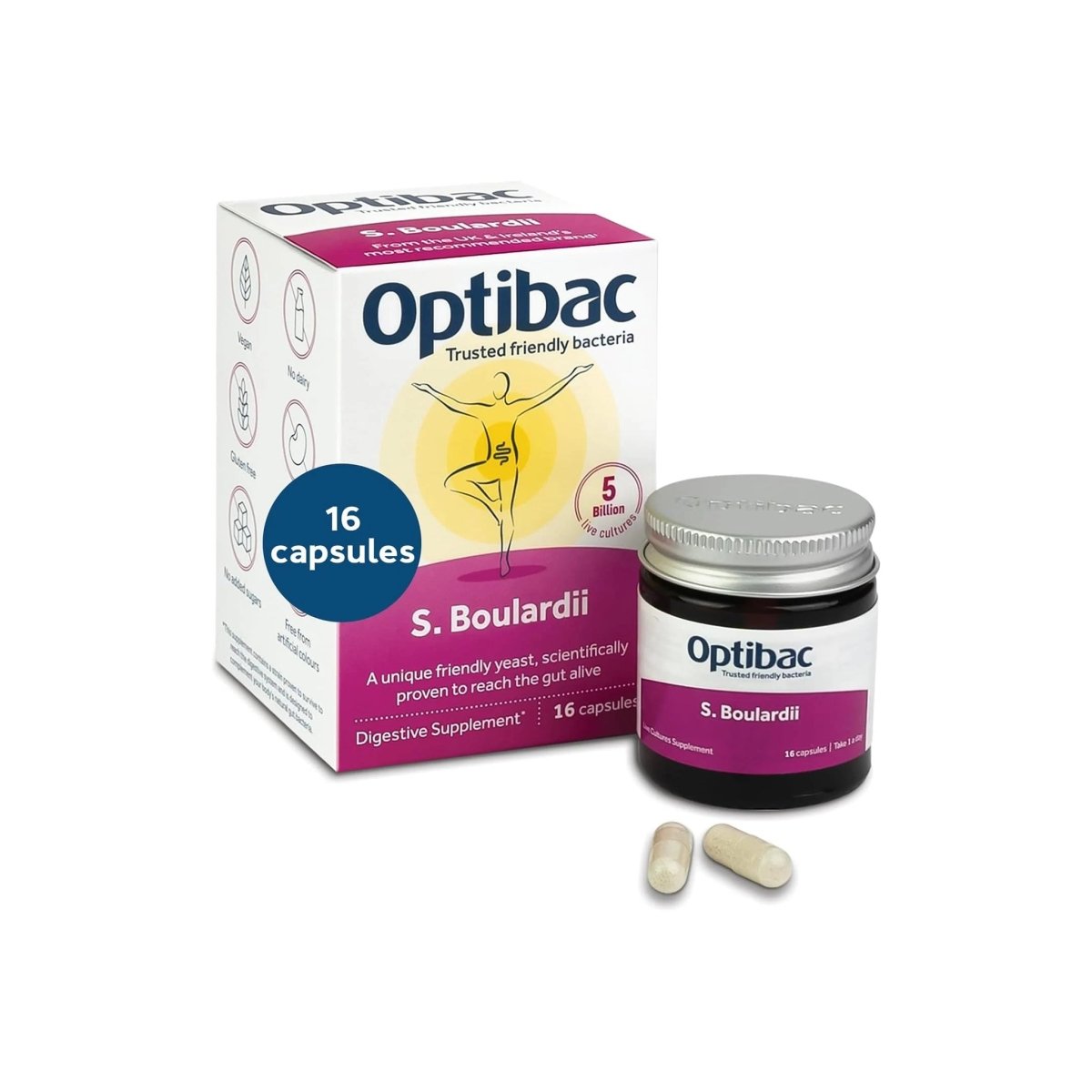 OptiBac Probiotics Saccharomyces Boulardii 16 Capsules | Digestive & Gut Health - endnutrition.com