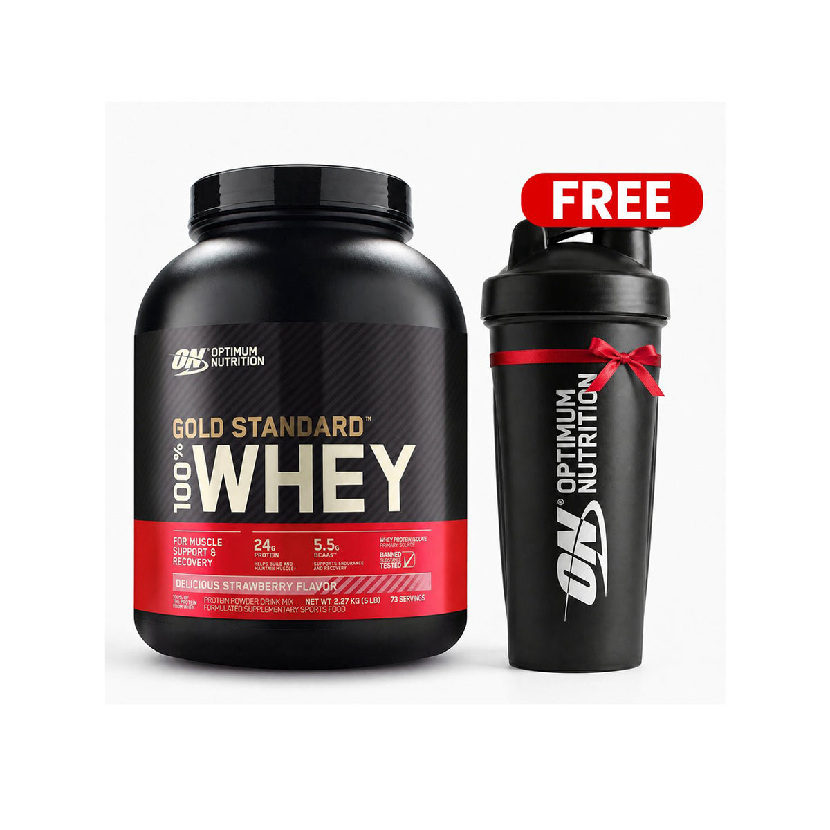 Optimum Nutrition Gold Standard Whey Strawberry 5lb – Muscle Recovery Protein Powder + FREE Shaker Bottle - endnutrition.com