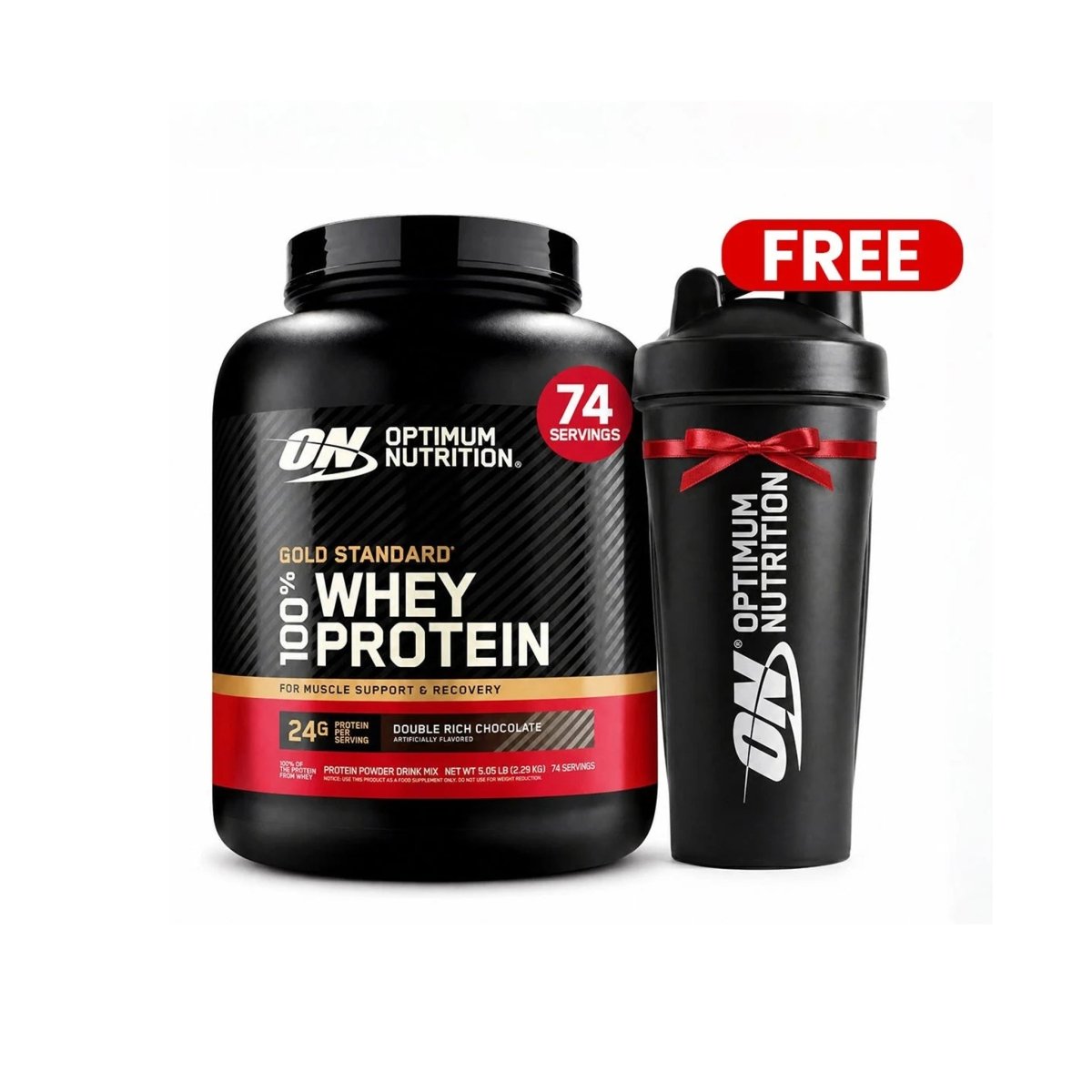 Optimum Nutrition Gold Standard 100% Whey – Double Rich Chocolate, 5 lb + FREE Shaker Bottle - endnutrition.com
