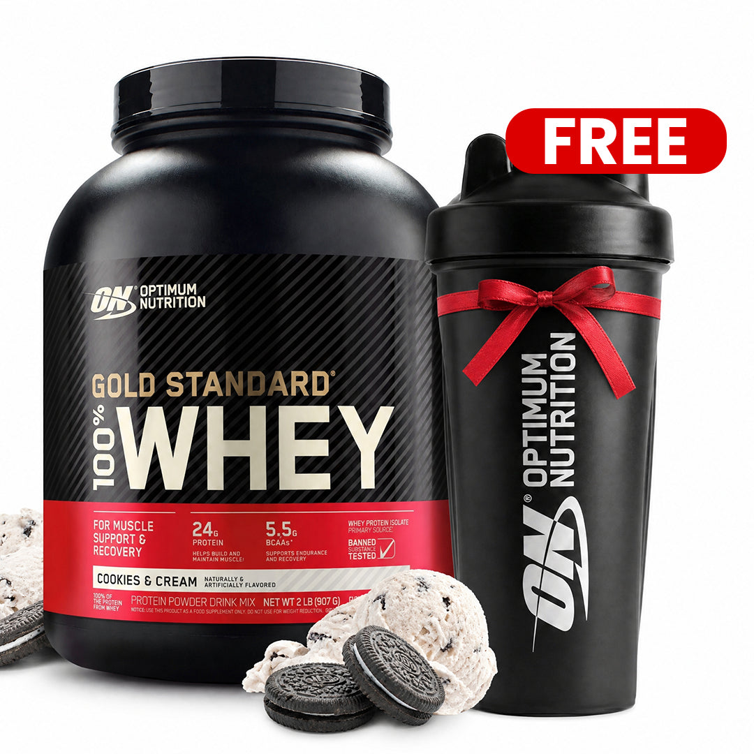 Optimum Nutrition Gold Standard 100% Whey – Cookies & Cream, 5 lb – + FREE Shaker Bottle