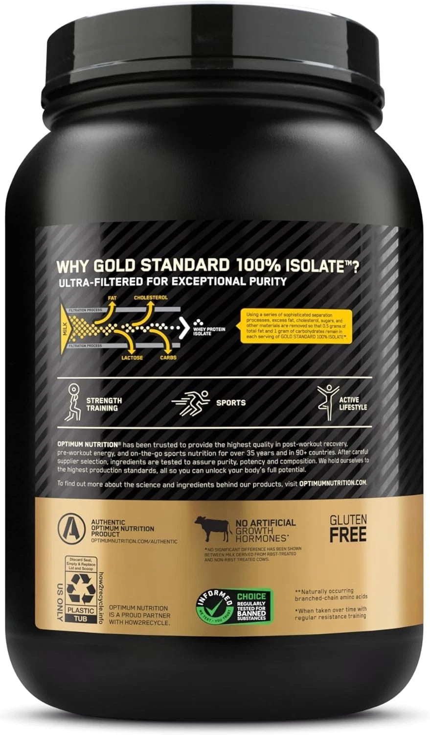 Optimum Nutrition Gold Standard 100% Isolate – Chocolate Bliss – 25g Protein, Ultra‑Filtered Whey, Supports Lean Muscle Growth & Recovery