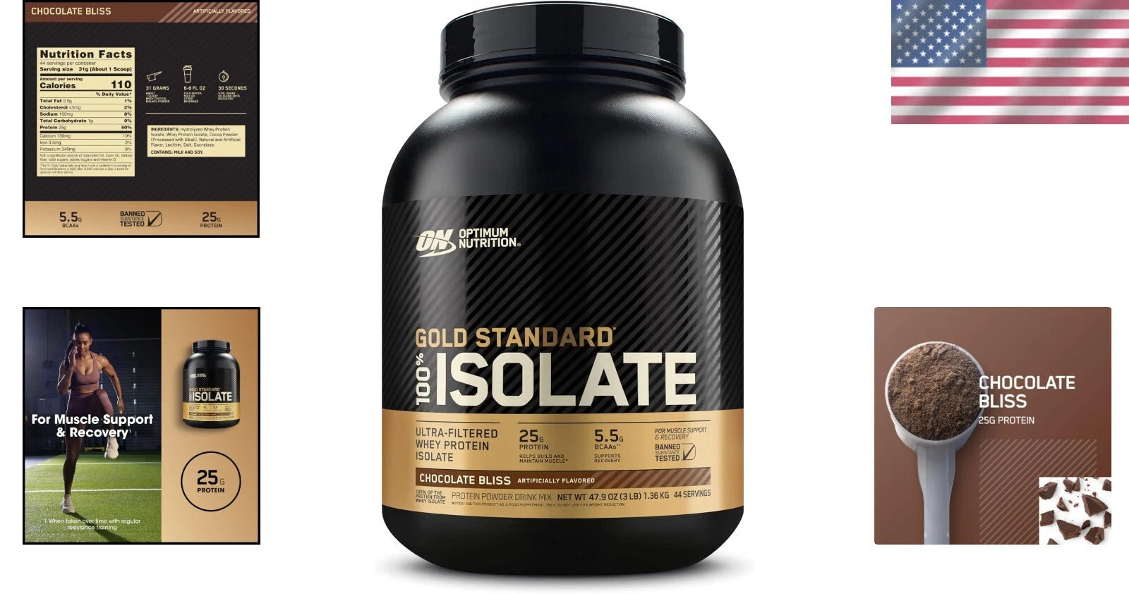 Optimum Nutrition Gold Standard 100% Isolate – Chocolate Bliss – 25g Protein, Ultra‑Filtered Whey, Supports Lean Muscle Growth & Recovery
