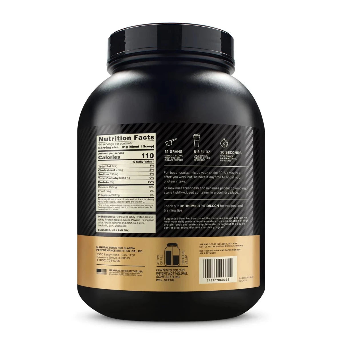 Optimum Nutrition Gold Standard 100% Isolate – Chocolate Bliss – 25g Protein, Ultra‑Filtered Whey, Supports Lean Muscle Growth & Recovery - Endnutrition.com