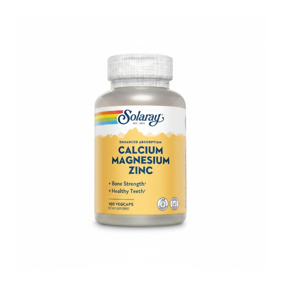 Solaray Calcium Magnesium Zinc – 1000mg Calcium + 500mg Magnesium + 25mg Zinc | Bone, Muscle, Heart & Immune Support | 100 Vegan Capsules - endnutrition.com